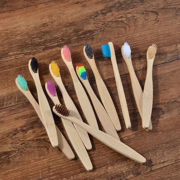 10 Pack BPA Free Soft Bristles Toothbrushes Eco-Friendly Compostable Natural Wooden Bamboo Toothbrush