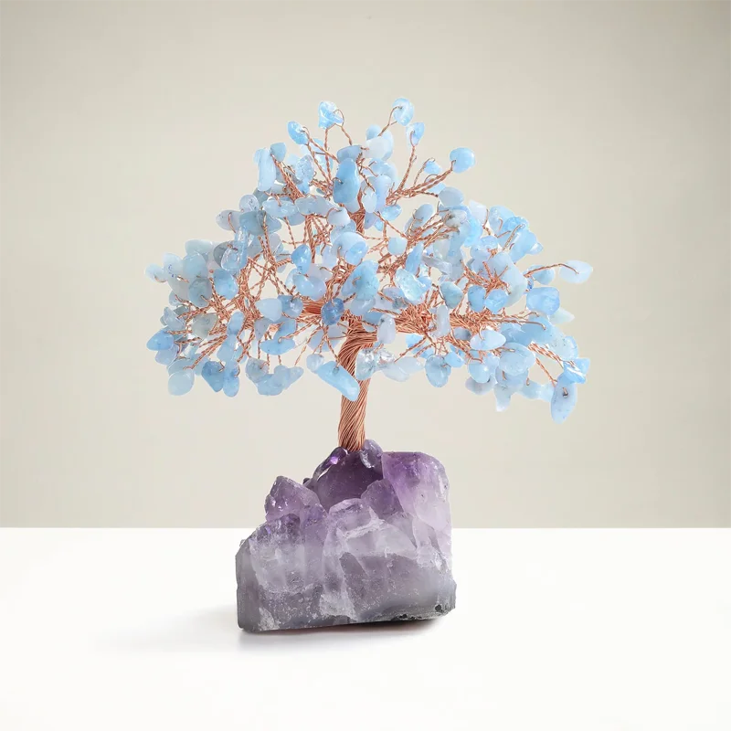 Natural Raw Stone Gravel Rose Quartz Gemstone Tree Of Life Healing Money Crystal Tree Room Decoration For Fengshui Gift