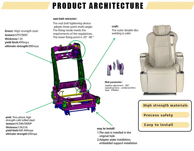 New Arrival Customizable Comfortable Van Seat Professionally Convertible Reclined Mpv Seat