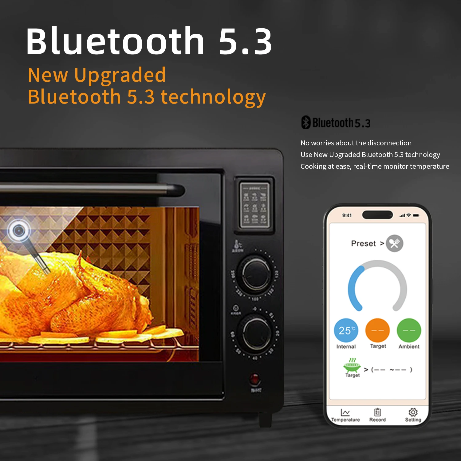 820FT Smart Wireless Meat Thermometer with Ultra-Thin Probes Digital Food Thermometer for Remote Monitoring of BBQ Grill Oven