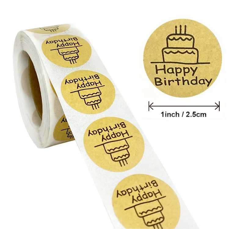 Custom Roll Happy Birthday Sticker Adhesive Vellum Paper Packaging Labels for Sealing Gift Bag Box Envelope Greeting Cards