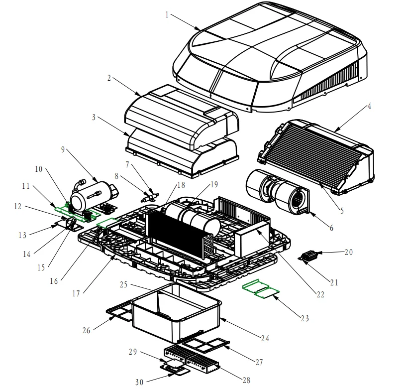 Roof Refrigeration Variable Frequency Skylight Integrated Parking Electric Air Conditioner For 24V Heavy Truck
