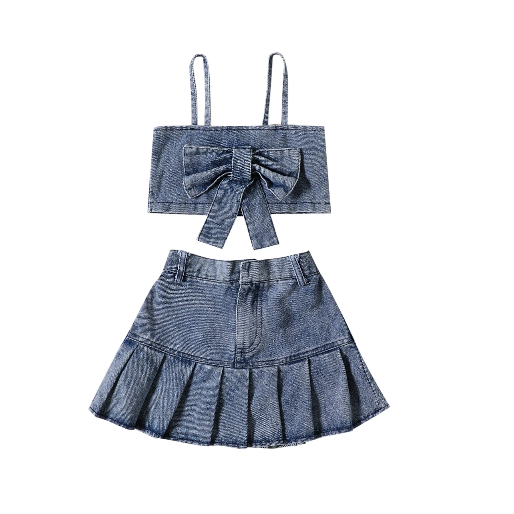 New Design Summer Toddler Girls Baby Crop Top and Skirt Girl Fashion Denim Skirt Suit 2 PCs Clothing Set For Kids Outfit