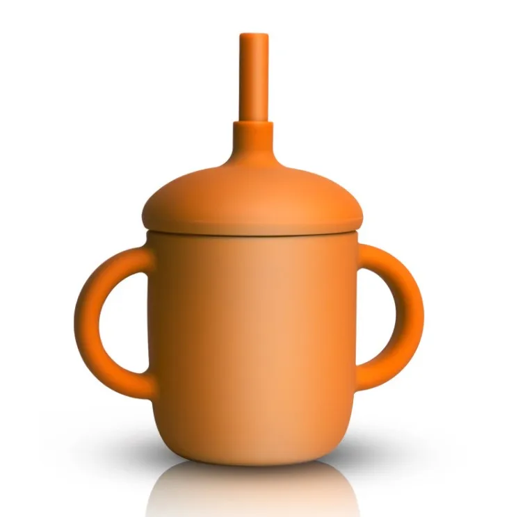 2023 Hot sale Silicone Strong water cup baby bottle with lid and straw heat-resistant