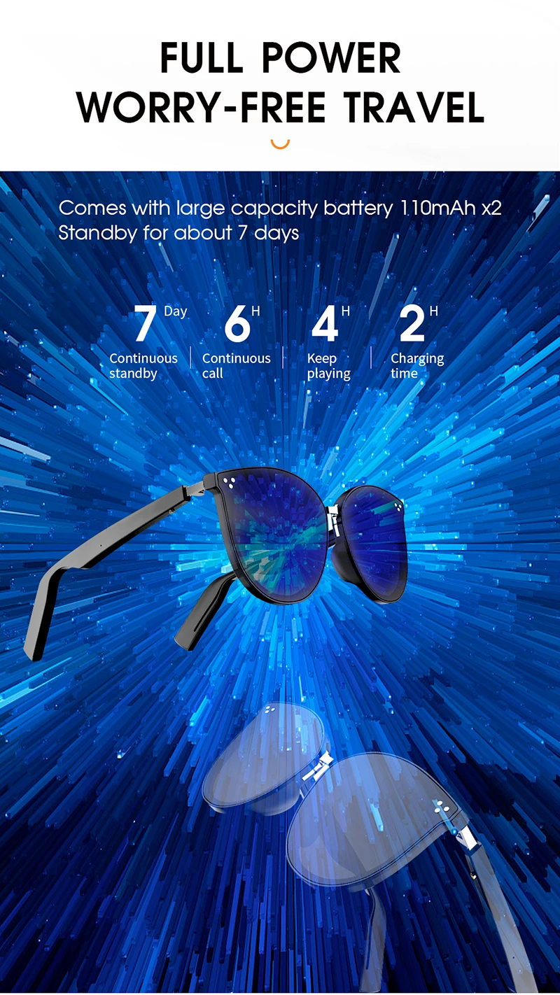 3D Glasses Bluetooth Glasses Polarized Smart Sunglasses Wireless Headset with Inbuilt Microphone New 2021 Games Stands Glasses