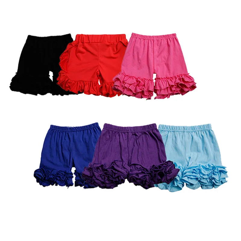 Летние недорогие хлопковые кружевные шорты для маленьких девочек Однотонные дышащие детские брюки повседневные милые