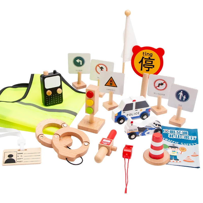 2024 Portable Wooden Playhouse Early Education Cognition Toy Set Boys Girls Role Play Kindergarten Traffic Police Beauty Fashion