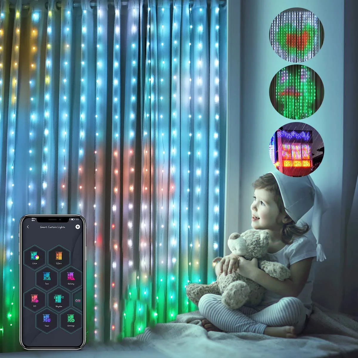 Smart Bluetooth DIY APP Music Control Indoor Christmas Decoration 2*2M 400L Window String Fairy LED Curtain Lights With Remote