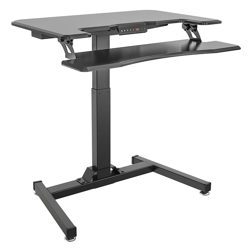 Electric Height Adjustable Mobile Sit Stand Workstation with Keyboard Tray