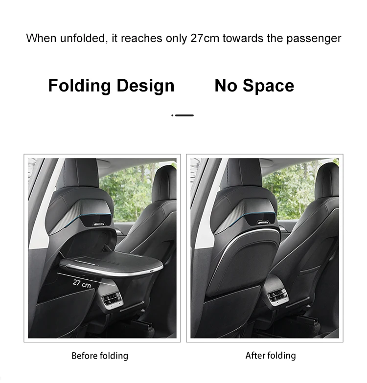 Rear Seat Folding Table For Tesla Model Y 3 Accessories Wireless Phone 15W Fast Charging Desk Car Seatback Table Board Bracket