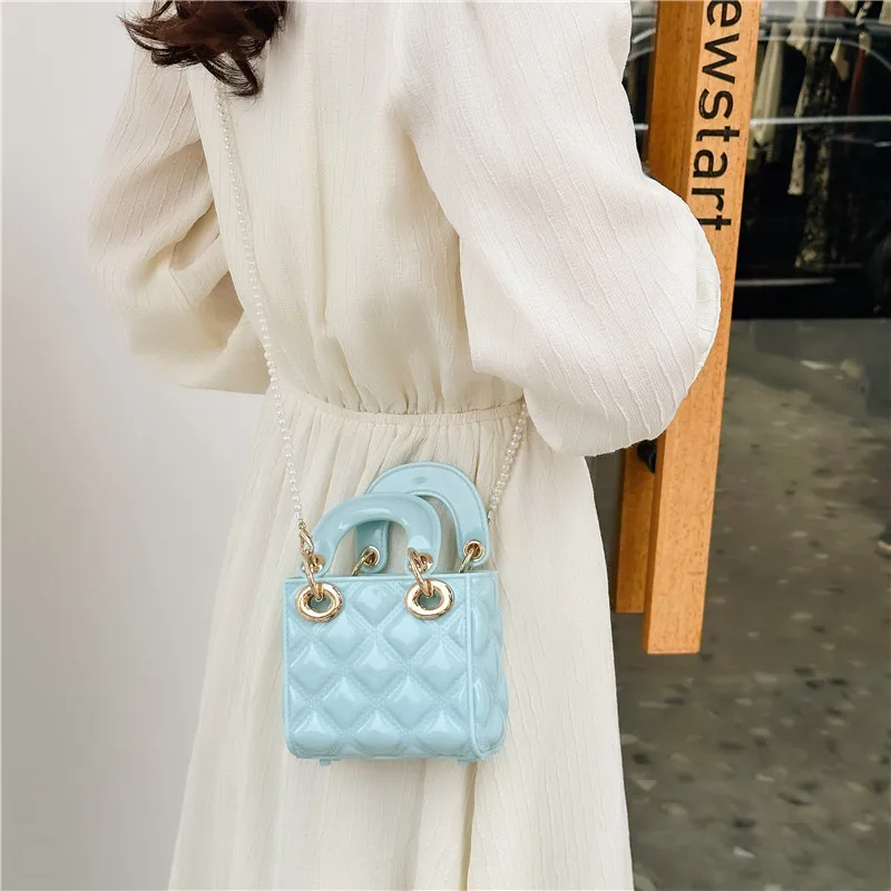 2024 Summer NewJelly Mini Diamond kids Bag PVC Pearl Bag Chain Single Shoulder Crossbody Bag For Women