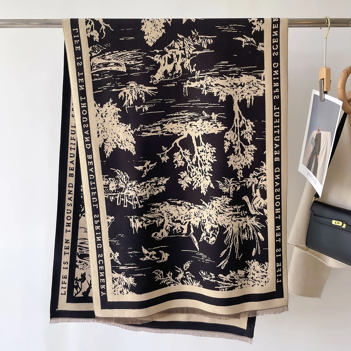 OEM ODM Custom Design Pattern Scarf for Women Warm Pashmina Oversized Thick Winter Shawls Long Stoles Cashmere Feeling Scarf