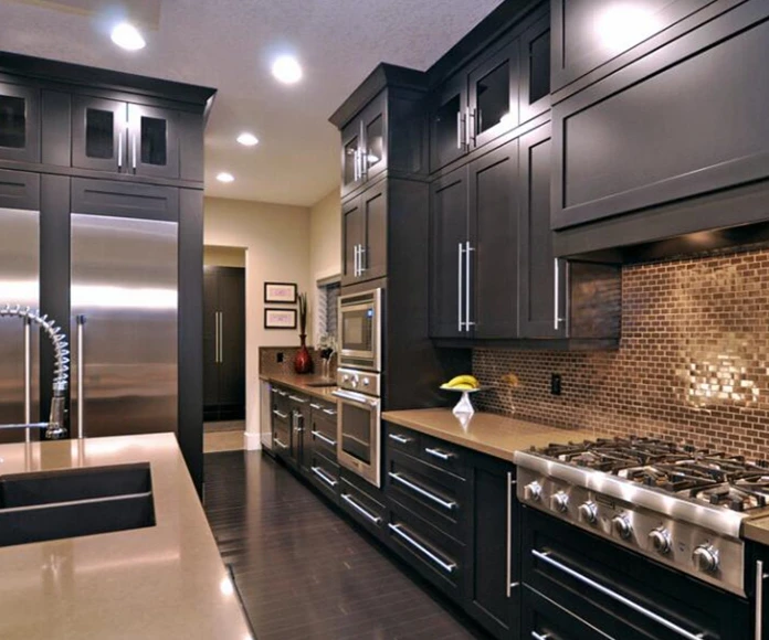 Black Painted High Gloss Kitchen Cabinets American Shaker Wood Kitchen