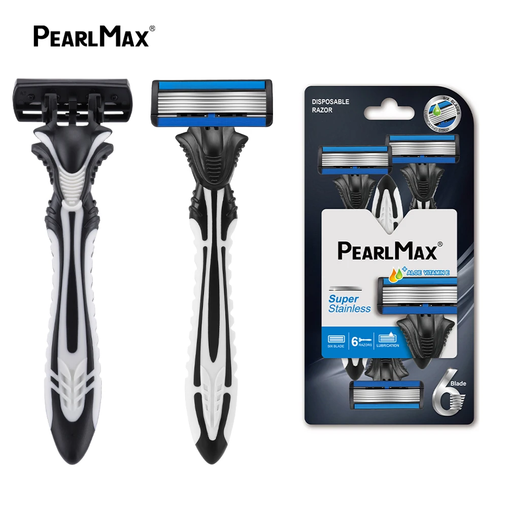 PearlMax 6pcs/pack 6 Layer Blades Sharper Shaver Personal Disposable Razor for Men
