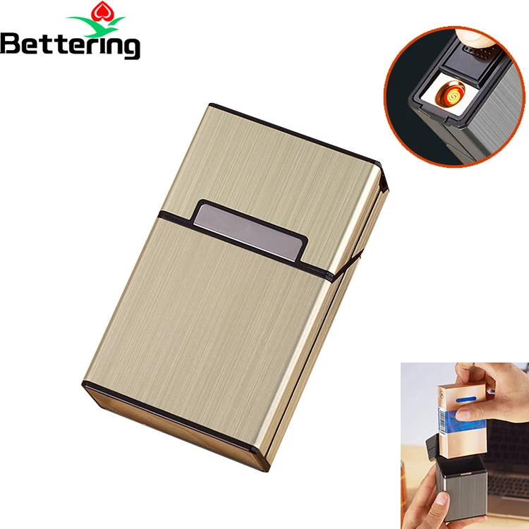 wholesale creative no gas plasma windproof usb electric rechargeable cigarettes case box with lighters electronic stylish custom