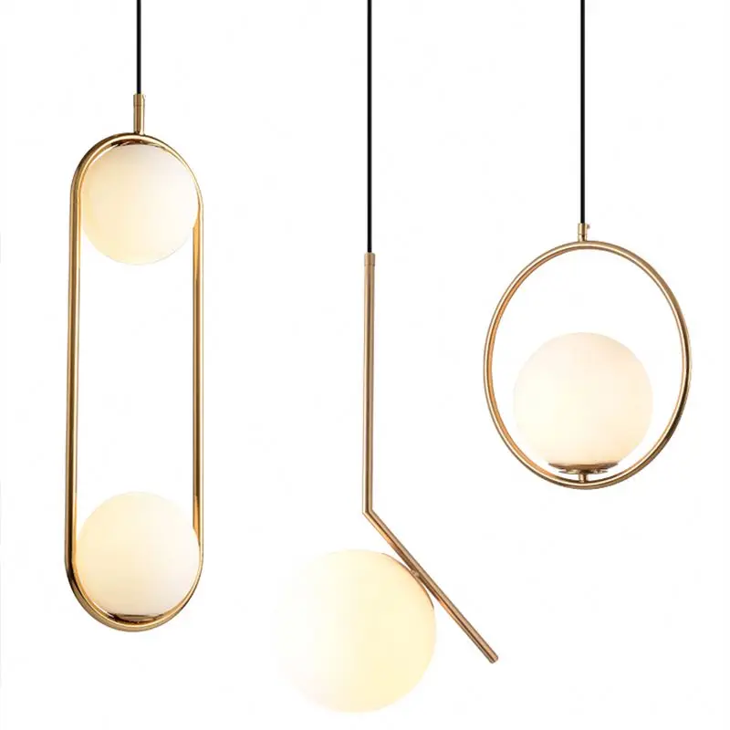 Lighting manufacturers wholesale e27 copper/gold finish milk white glass e27 lamp holder pendant ceiling lamp with 2 lamps head.