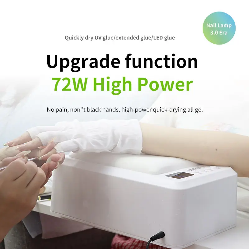 New Double Hands Nail Lamp 72W With Hand Pillow Professional Gel Polish Drying Big Space UV LED Manicure Dryer For Salons