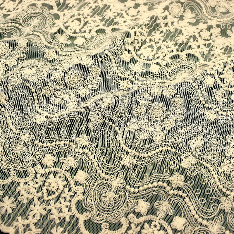 best selling pink color evening dress Embroidery mesh tulle french lace fabric Fabric heavy hand For Dress