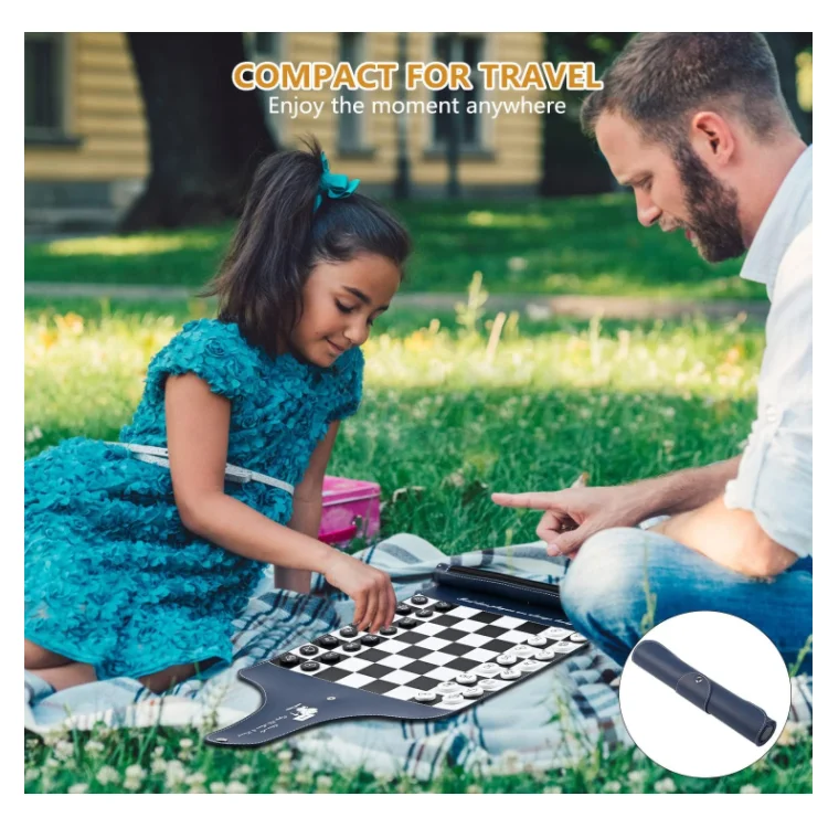 Travel Roll Up Leather Chess Set Chess Game Set with Checkers New Detachable Portable Chess Game Set for Home Outdoor