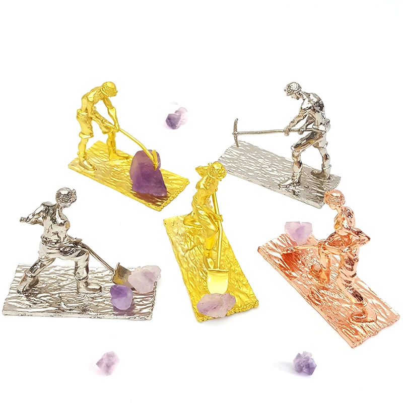 Christmas Decoration Gifts Natural Crystal Miner Base Bracket Miners Carved Metal Crafts Ornaments