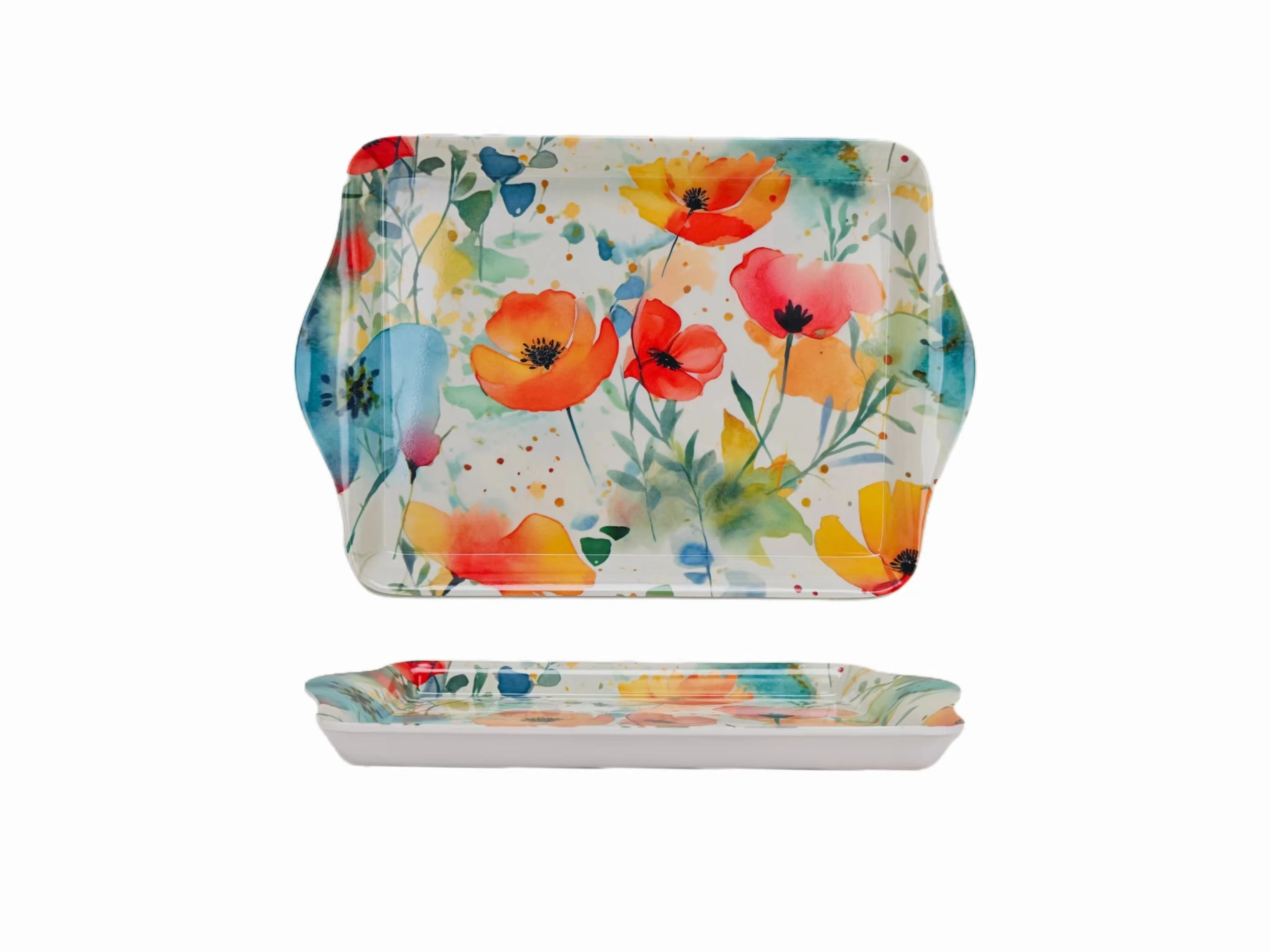 Factory-made high quality flower unbreakable restaurant square melamine tray