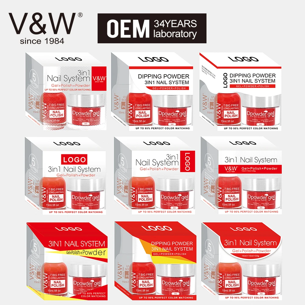 VW New Product 3 In 1 Acrylic Powder For Dipping And Gel Polish And Nail Lacuqer Nail Dipping Powder Set Sample