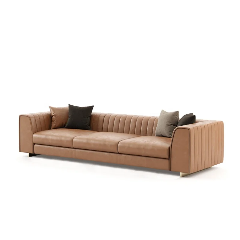 Luxury Villa Living Room furniture Modern Design Fabric stripe Leather 3 Seat Sofa set for Hotel lobby and home office