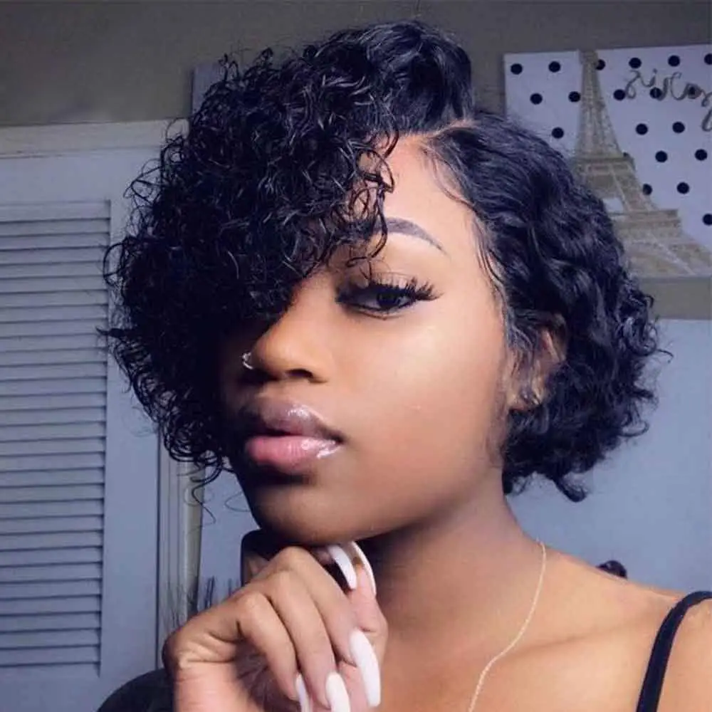 Brazilian Pixie Cut Curly Short Hair Wig, Perruque 13x4 Lace Frontal Pixie Wig,Hd Lace Pixie Cut Human Hair Wig For Black Women