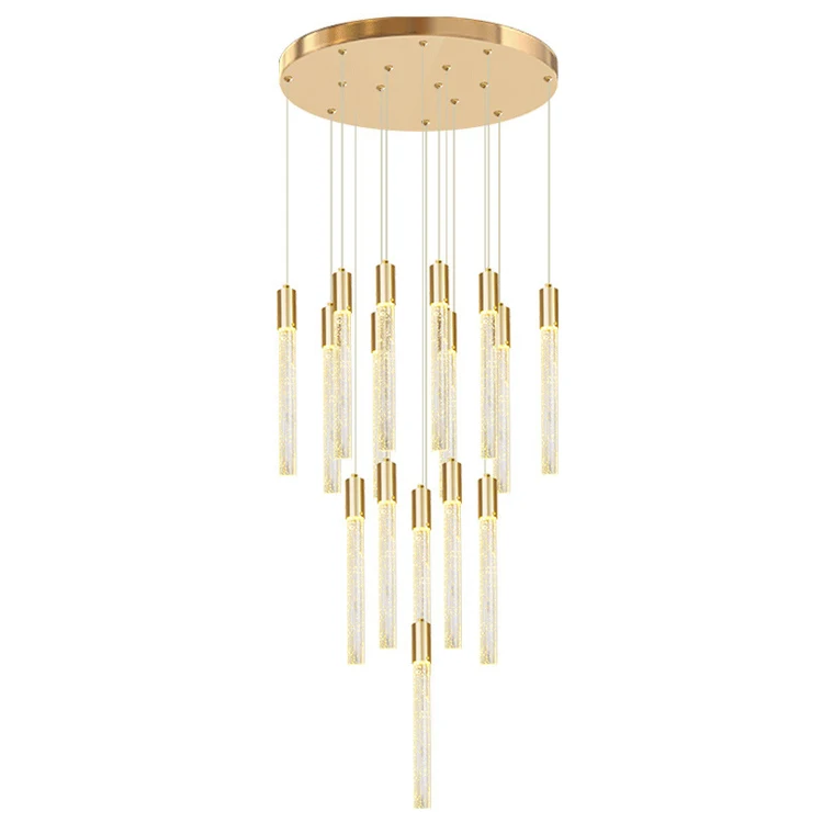 Drop Big Luxury Modern High Ceiling Lobby Villa House Hanging Stair Crystal Lamps Led Long Chandelier Pendant Light Fixture
