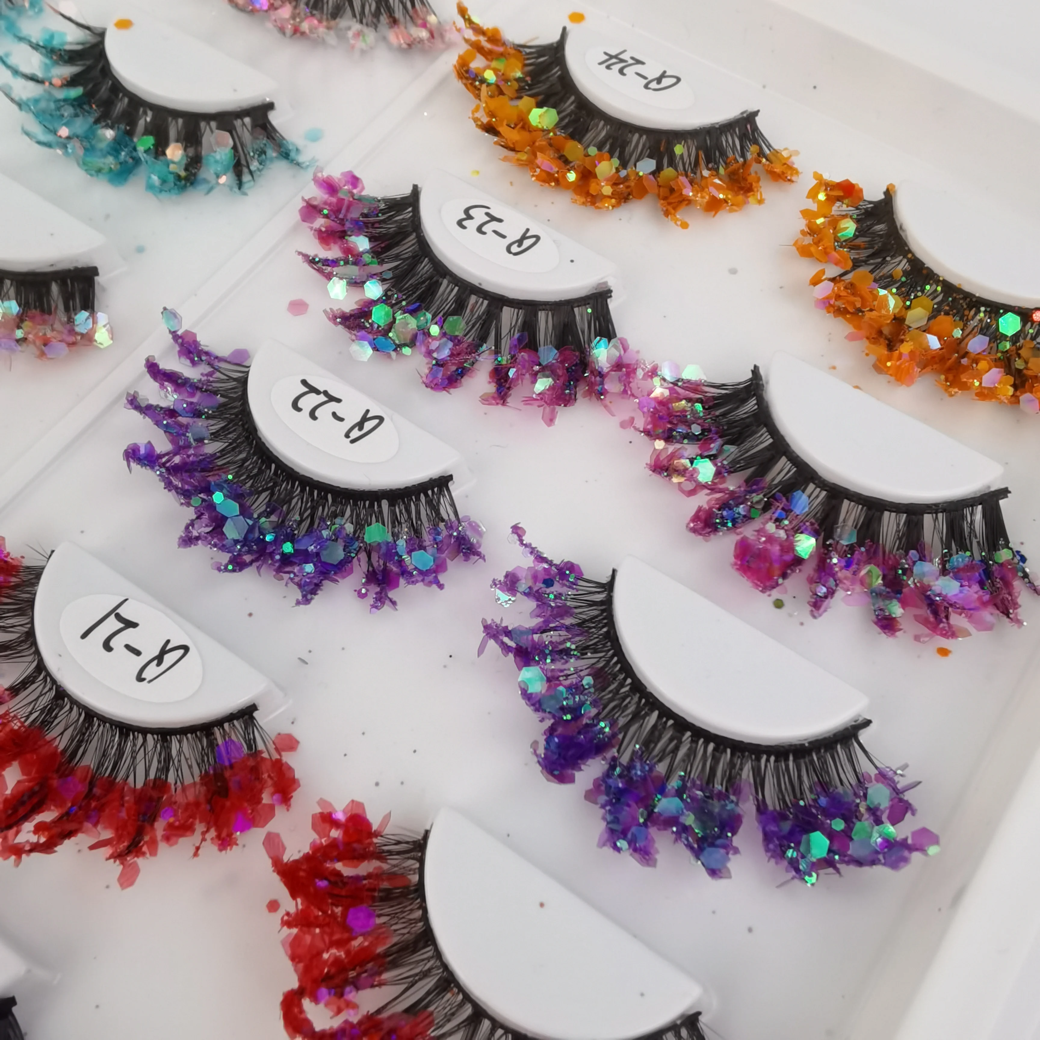 Full Strip Colored Lash Luminous faux Mink Eyelashes Party Glitter Green Pink Eye Lashes UV Light Glow in the Dark