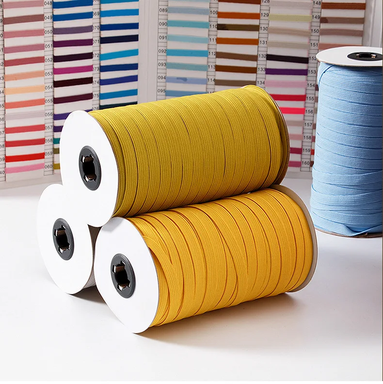 3mm Stock polyester flat braided bias tape woven elastic band roll for clothes sewing