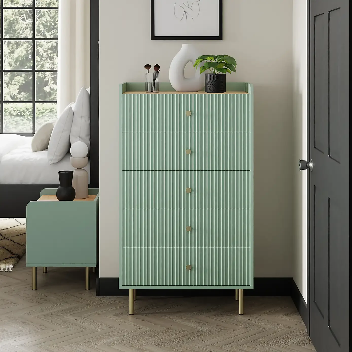 Modern Chest of Drawers with 5 Drawers,Deep Drawers,Clothes Organizer,Large Storage Cabinet for Living Room, Bedroom,Green