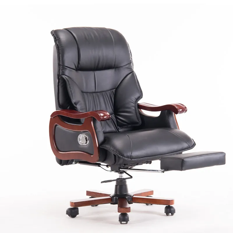Boss Office Massage Chair Ergonomic Cowhide Chair With 7-Point Massage and Footrest