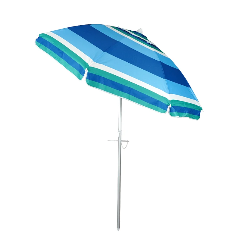 Custom Logo Beach Umbrella UV Protection Windproof Travel Blue and White Stripe Beach Umbrella Outdoor UPF50+ Sun Shade Parasol