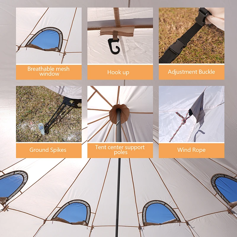 New drop outdoor 4m 5m 6m  luxury glamping equipment dome camping bell cotton canvas star tent with window