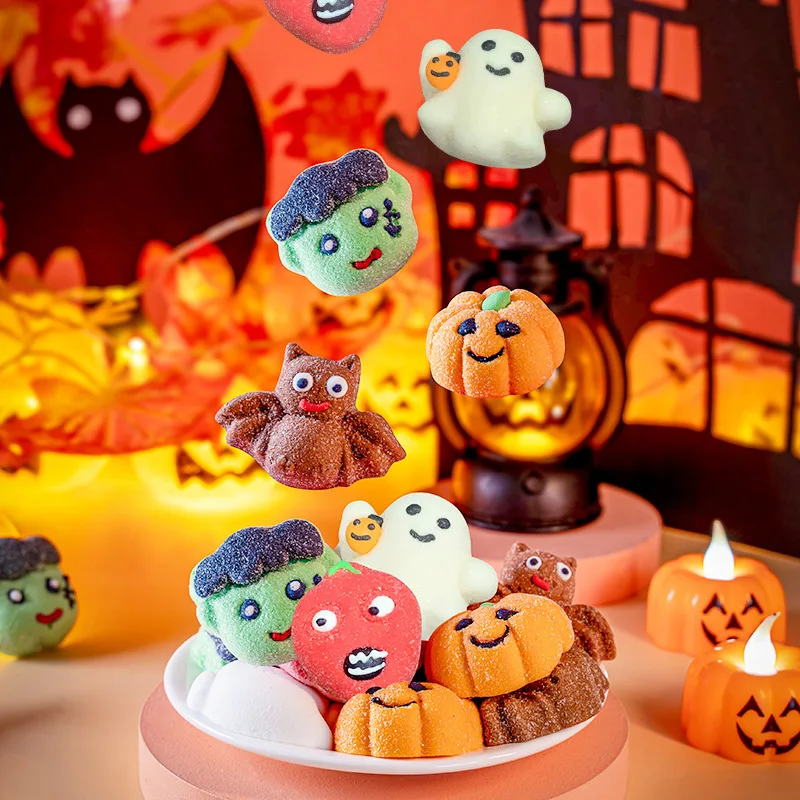 Bulk Bag Package Marshmallow Halloween Pumpkin Ghost Bat Green Ghost Imp Shape Soft Sweets Gummy Candy