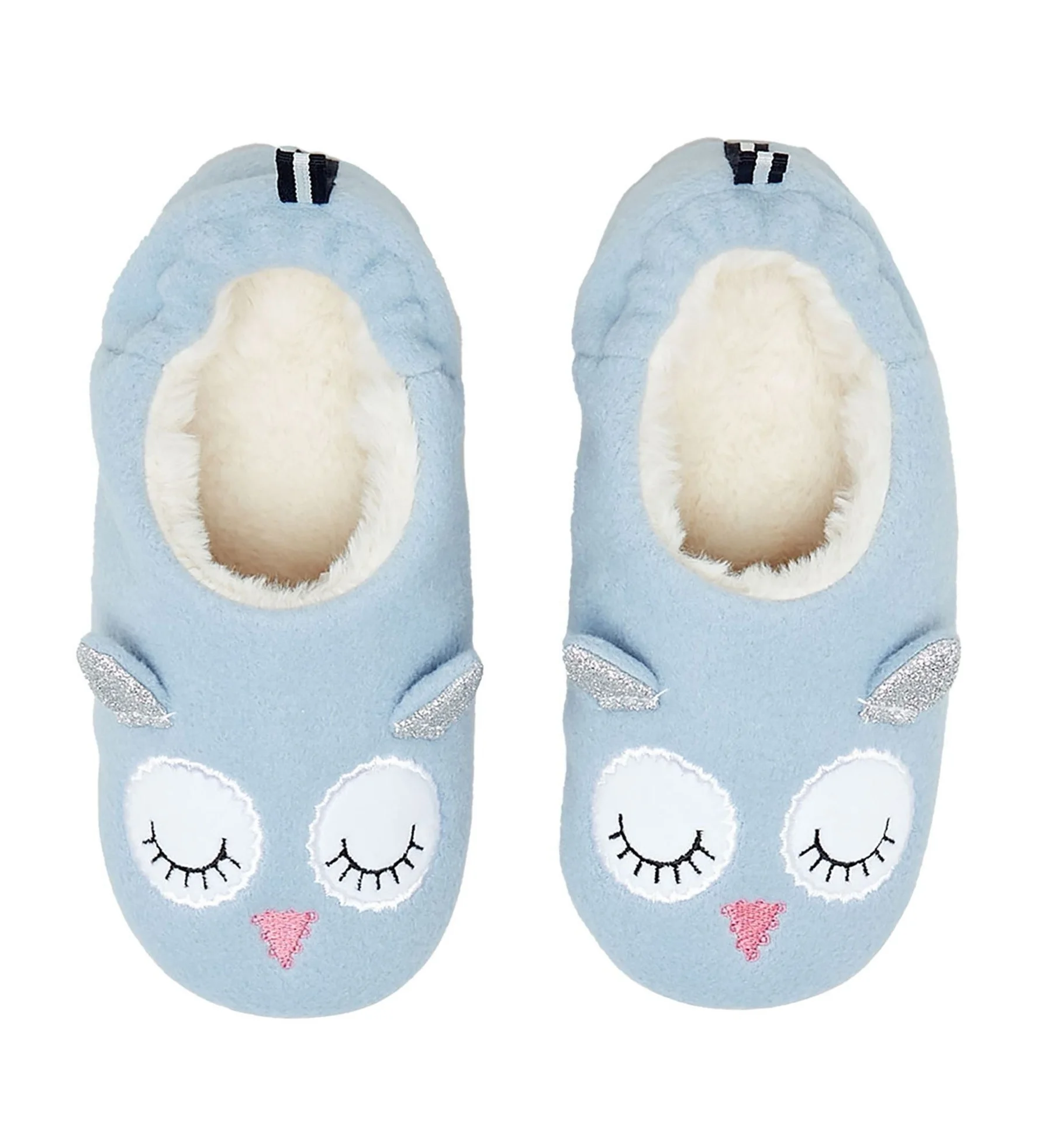 2021 Flat Blue Mule With Applique Sock Shoes Little Kids Fashion Home Winter Animal Slippers