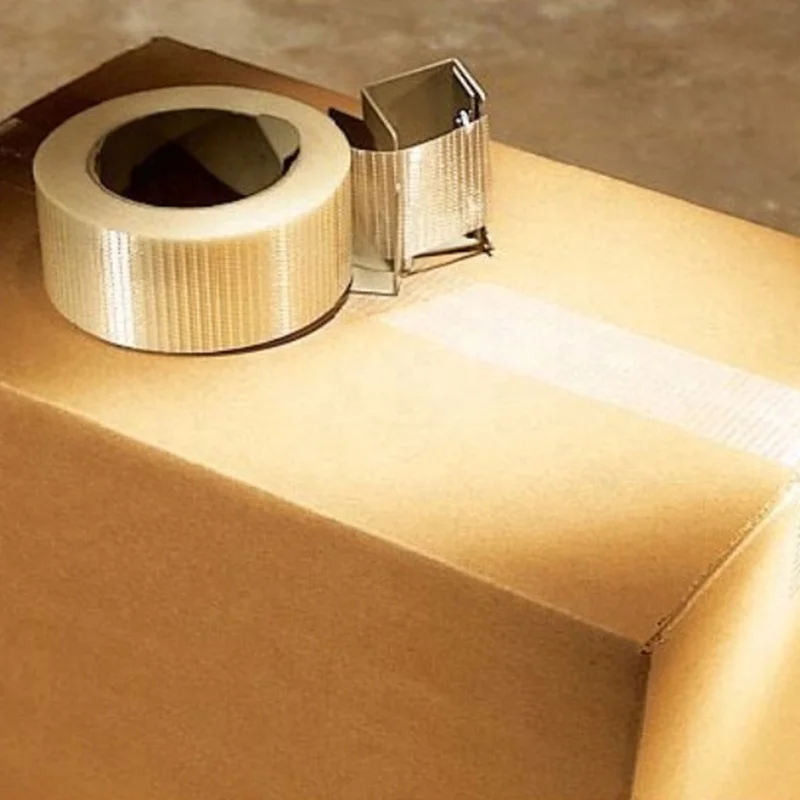 JLW-329 High Strength Single Sided Synthetic Rubber PET Film Backed Bi-directional Filament Tape For Carton Packing