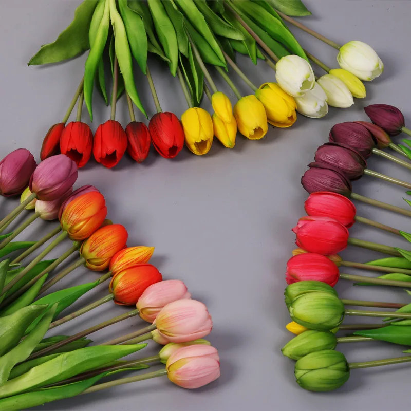 5 bunches of soft silicone feel tulips artificial flower desktop decoration artificial 5-head bouquet