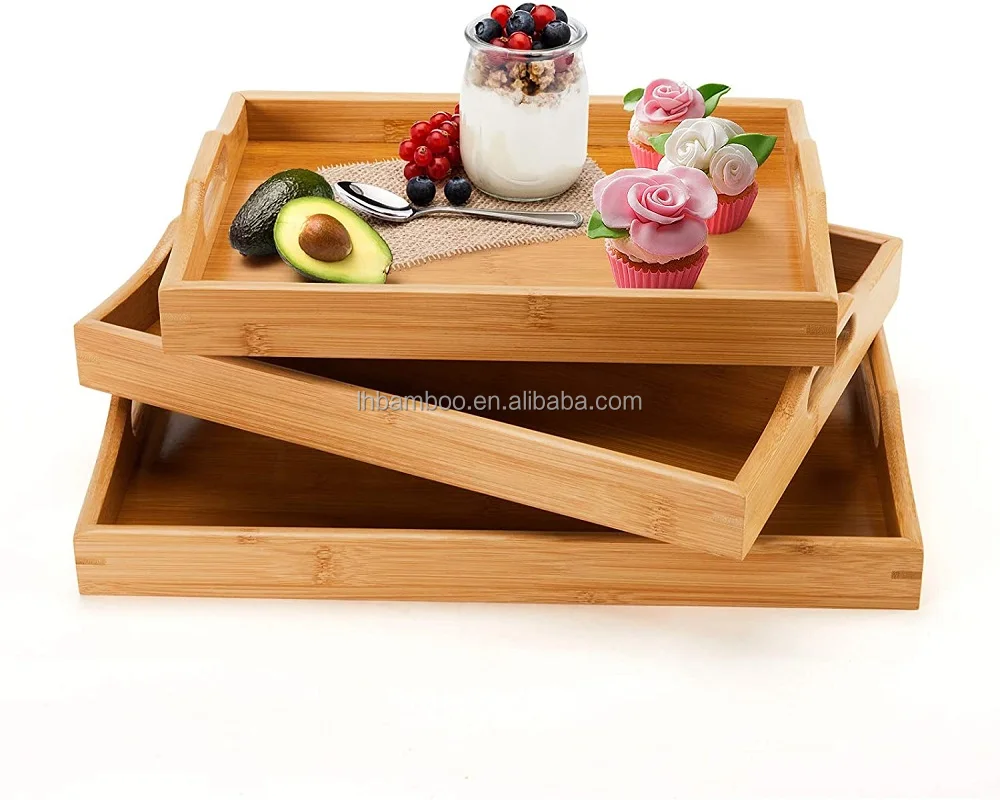 
Natural Bamboo Bed Tray Breakfast Table Food Serving Tray with Handle 