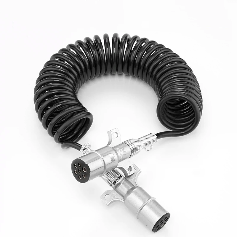 High quality 7 Pin Metal Trailer Plugs curly extension Cable Lead 1.5M Male To Male 12V Trailer Lighting Board Caravan