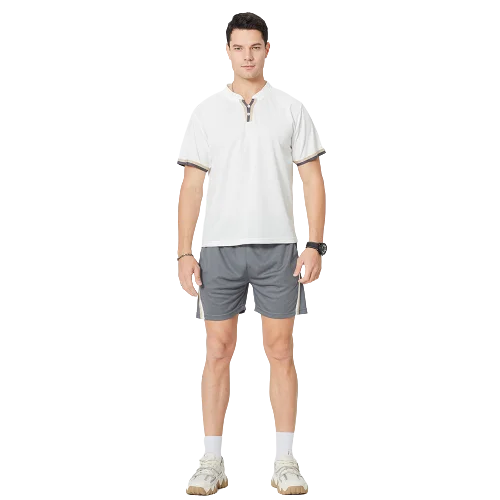 
New Fashion Custom Wholesale Men Two Pieces Button up Short Sleeves t-shirts Summer Short Tracksuit Set 