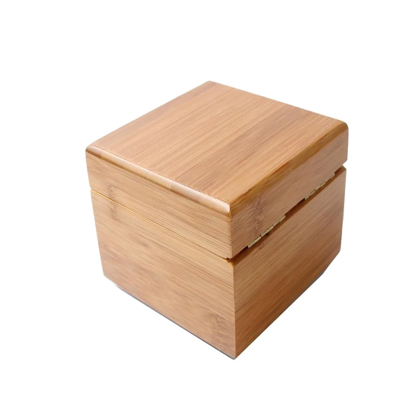 Bamboo Single Watch Box Square Wood Gift Case for Watch with Pillow for Jewelry Storage Display and Packaging