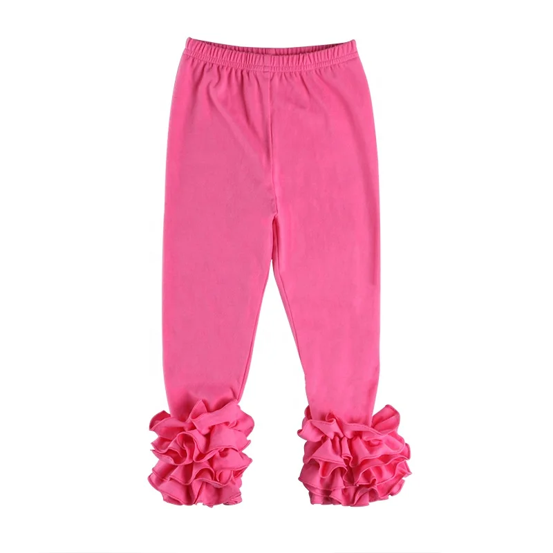 Boutique Children Clothes Girls Solid Color Cotton Triple Icing Ruffle Pant Icing Baby Leggings OEM Service Knitted YARN DYED