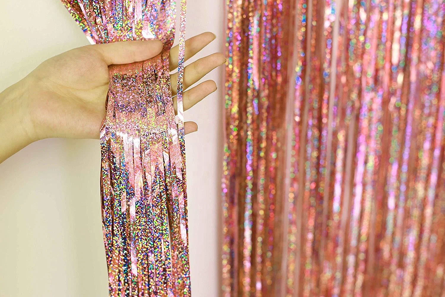 Wedding Engagement Laser Thicker Fringe Metallic Tassel Background Party Birthday Backdrop Decoration Laser Rain Foil Curtains