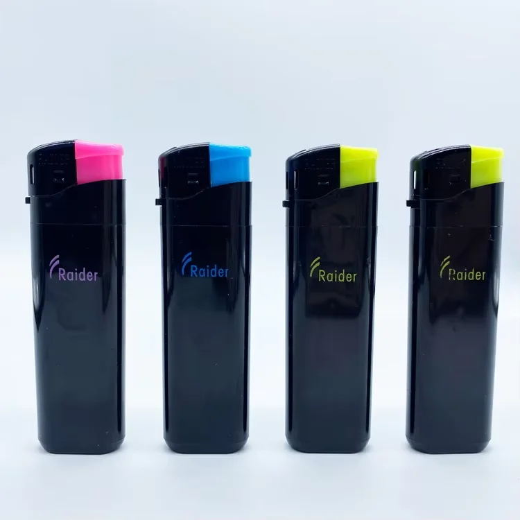 DQ581 Custom Logo Black Color Classic Plastic Refillable Electronic Lighter with Cute Design Style
