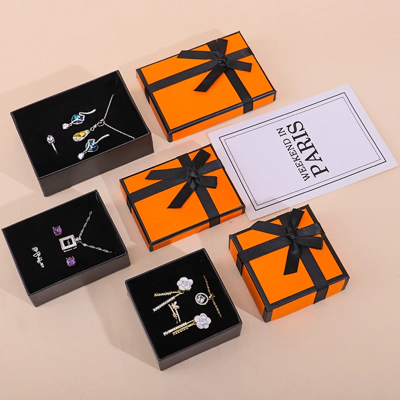 Han Hong custom luxury orange black cardboard box Custom logo jewelry box Necklace earrings ring set jewelry box