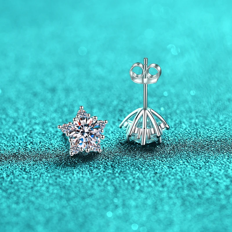 Fine Jewelry Start 0.5Ct&1Ct Round Cut White Gold  Diamond Stud Earrings 6A Cz Zirconia Ubic S925 Sterling Silver Earrings