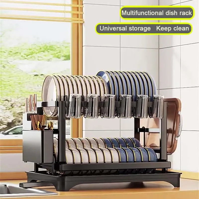 Dish rack kitchen layer dish drainer holder kitchen dish drying rack multi-purpose storage basket shelf for kitchen