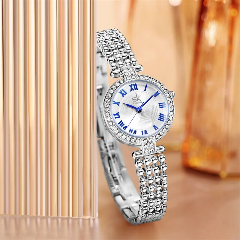 SHENGKE High Quality Watches Women Wrist Luxury Golden Bracelet Diamond Watch Waterproof Stainless Steel Mesh Strap reloj mujer